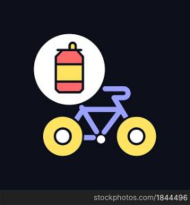 Bicycles made from steel cans RGB color icon for dark theme. Eco friendly manufacturing bikes. Isolated vector illustration on night mode background. Simple filled line drawing on black. Bicycles made from steel cans RGB color icon for dark theme