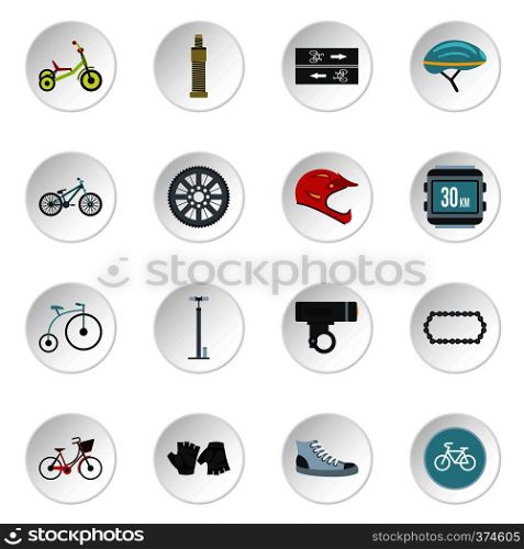 Bicycling icons set. Flat illustration of 16 bicycling vector icons for web. Bicycling icons set, flat style