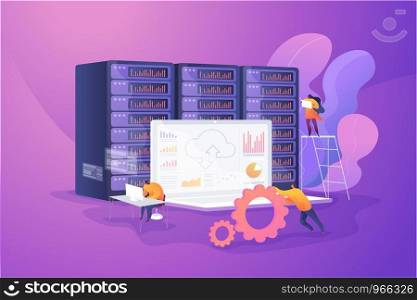 Bid data developer career, big data engineer, data science and jobs concept. Vector isolated concept illustration with tiny people and floral elements. Hero image for website.. Big data developer vector illustration.