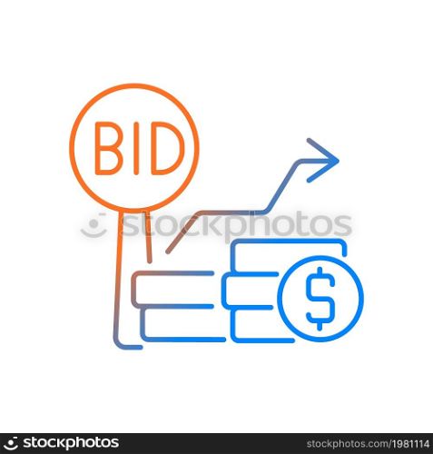 Bid increments gradient linear vector icon. Minimum price increasing. Competitive bargaining. Bidding for items. Thin line color symbol. Modern style pictogram. Vector isolated outline drawing. Bid increments gradient linear vector icon