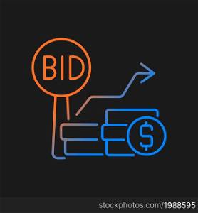 Bid increments gradient vector icon for dark theme. Minimum price increasing. Competitive bargaining. Public sales. Thin line color symbol. Modern style pictogram. Vector isolated outline drawing. Bid increments gradient vector icon for dark theme
