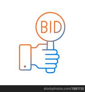 Bidding gradient linear vector icon. Offering highest price to win. Bargaining for item. Auction participants. Thin line color symbol. Modern style pictogram. Vector isolated outline drawing. Bidding gradient linear vector icon