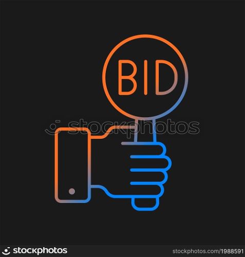 Bidding gradient vector icon for dark theme. Offering highest price to win. Bargaining for item. Auction participants. Thin line color symbol. Modern style pictogram. Vector isolated outline drawing. Bidding gradient vector icon for dark theme