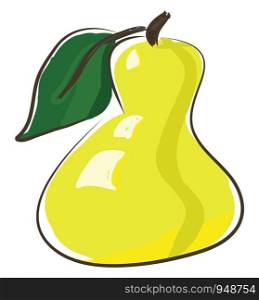 Big angry pear wearing a orange hat, vector, color drawing or illustration.
