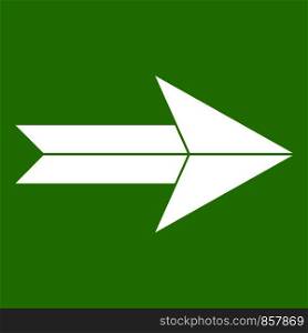 Big arrow icon white isolated on green background. Vector illustration. Big arrow icon green