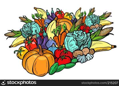 big autumn harvest, vegetarian vegetables. farm products. Isolate on white background. Comic cartoon pop art retro vector illustration drawing. big autumn harvest, vegetarian vegetables. farm products. Isolat