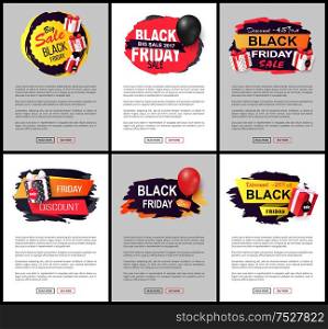 Big autumnal offer on black friday holiday sale vector. Web pages with text and boxes, presents and gifts bought in shops with discounts and offers. Big Autumnal Offer on Black Friday Holiday Sale