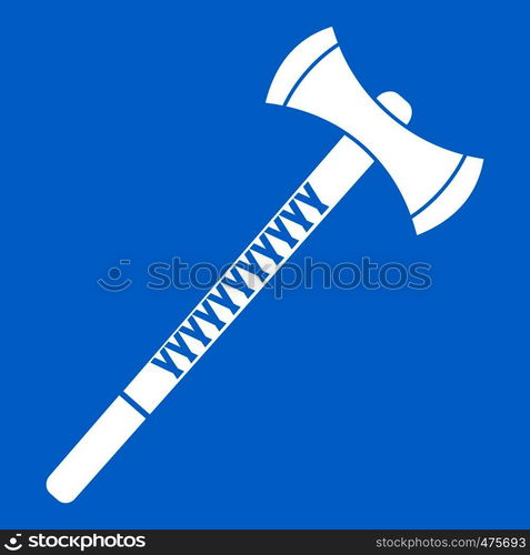 Big ax icon white isolated on blue background vector illustration. Big ax icon white