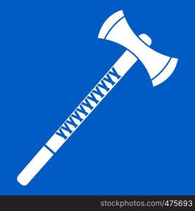 Big ax icon white isolated on blue background vector illustration. Big ax icon white