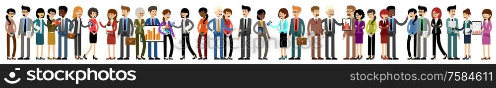 Big banner of business people. Managers, directors and secretaries. Vector illustration