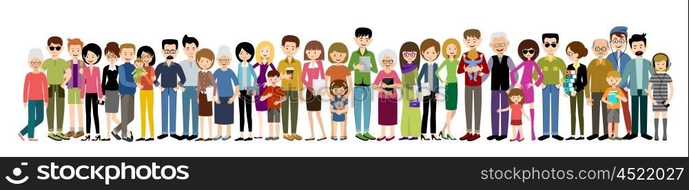Big banner of people. Adults and children. Men and women. Vector