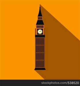 Big Ben in Westminster, London icon in flat style on a yellow background. Big Ben in Westminster, London icon, flat style