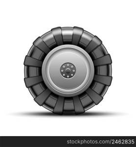 Big black wheel of tractor isolated on white background. EPS10 opacity. Editable EPS and Render in JPG format