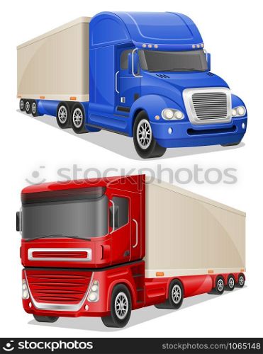 big blue and red trucks vector illustration isolated on white background