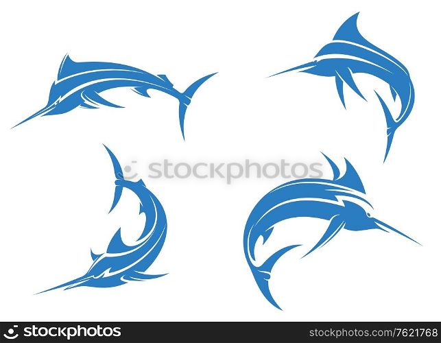 Big blue marlins with sharp nose isolated on white background for fishing sport design