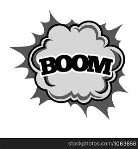 Big boom with powerful sparkle and dust clouds isolated vector illustration on white background. Cartoon effect of object fall, strong punch or small explosion. Thick sign that characterizes sound.. Big boom with powerful sparkle and dust clouds isolated vector illustration on white background.