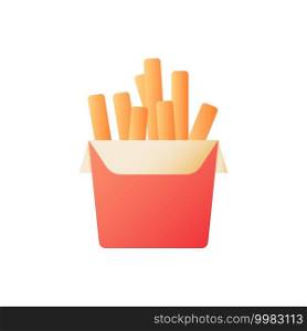Big box of french fries vector flat color icon. Fried potatoes. Cafe menu order. Dinner take out. Fast food delivery. Cartoon style clip art for mobile app. Isolated RGB illustration. Big box of french fries vector flat color icon