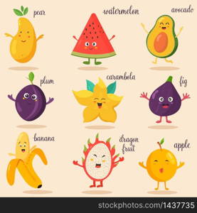 Big bright set of funny cartoon fruits.. Big bright set of funny cartoon fruits