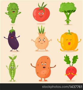 Big bright set of funny cartoon vegetables.. Big bright set of funny cartoon vegetables