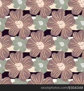 Big bud chamomile flower seamless pattern in simple style. Cute stylized flowers background. For fabric design, textile print, wrapping paper, cover. Vector illustration. Big bud chamomile flower seamless pattern in simple style. Cute stylized flowers background.