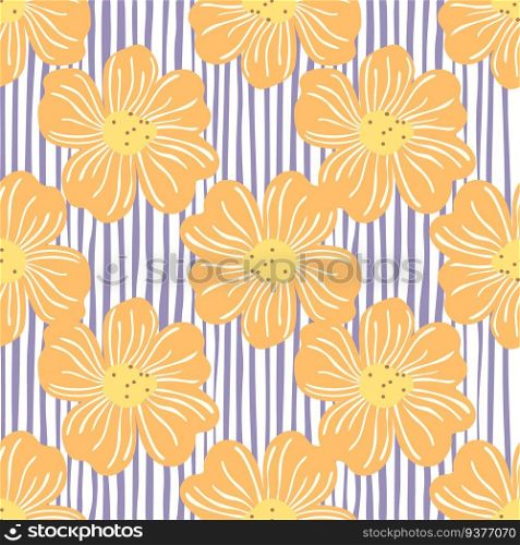 Big bud chamomile flower seamless pattern in simple style. Cute stylized flowers background. For fabric design, textile print, wrapping paper, cover. Vector illustration. Big bud chamomile flower seamless pattern in simple style. Cute stylized flowers background.