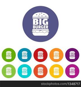 Big burger icons color set vector for any web design on white background. Big burger icons set vector color