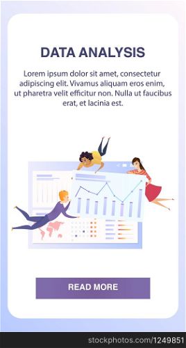 Big Business Data Statistic Grath Mobile Banner. Team Analyst Character Develop Marketing Analyzing Chart. Economic Growth Presentation Concept for Landing Web Page Flat Vector Illustration. Big Business Data Statistic Grath Mobile Banner
