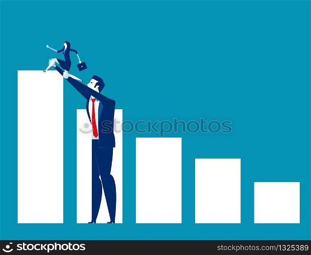 Big business helped small business to success. Concept business partner vector illustration. Leadership or Manager, Flat character.