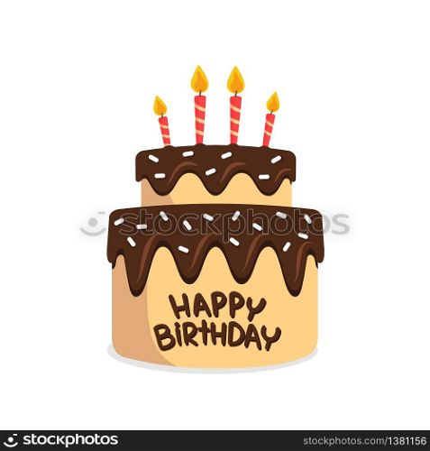 Big cake flat isolated on white background. Happy birthday concept. Vector stock