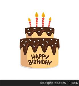 Big cake flat isolated on white background. Happy birthday concept. Vector stock