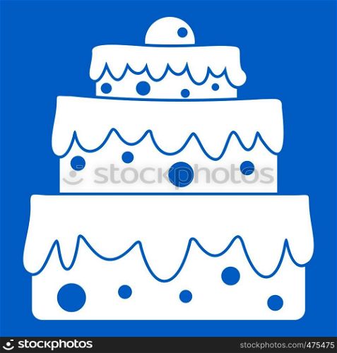 Big cake icon white isolated on blue background vector illustration. Big cake icon white
