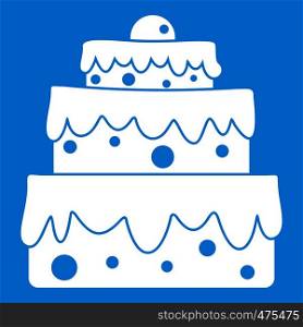 Big cake icon white isolated on blue background vector illustration. Big cake icon white