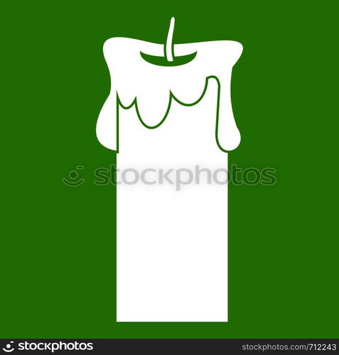 Big candle icon white isolated on green background. Vector illustration. Big candle icon green