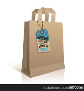 Big carry paper sale shopping bag with special price offer tag template isolated vector illustration