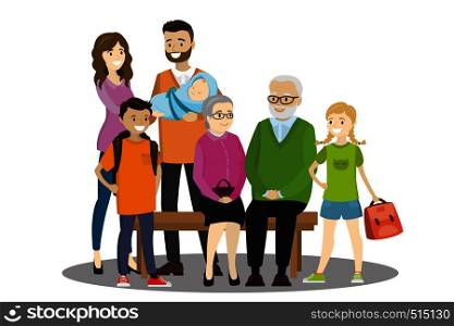 Big cartoon family,isolated on white background,vector illustration. Big cartoon family