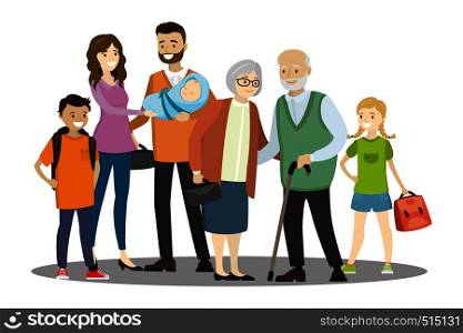 Big cartoon family,isolated on white background,vector illustration. Big cartoon family