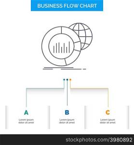 Big, chart, data, world, infographic Business Flow Chart Design with 3 Steps. Line Icon For Presentation Background Template Place for text