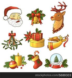 Big christmas new year celebration colored icons set isolated vector illustration