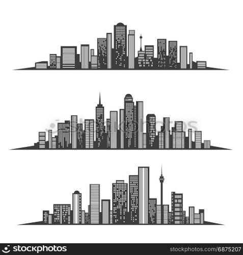 Big city buildings skyline set. Big town or city buildings skyline set. Vector urban cityscape silhouettes illustration for banners