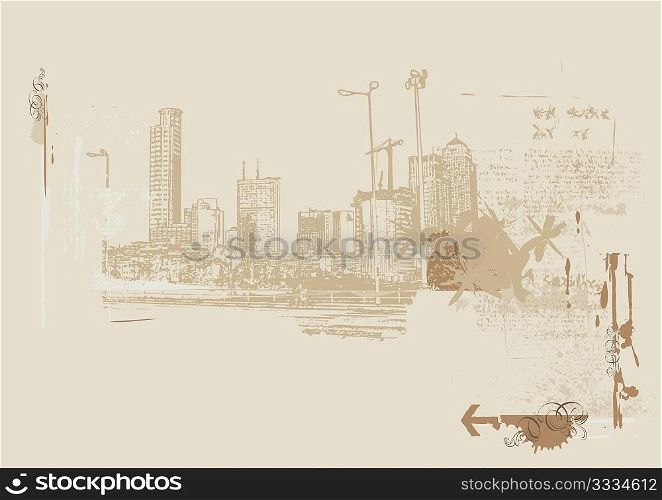 Big City - Grunge styled urban background. Vector illustration.