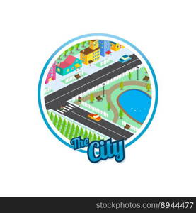 big city isometric real estate realty cartoon logo template. big city isometric real estate realty cartoon logo template vector