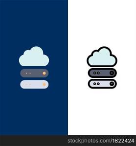 Big, Cloud, Data, Storage  Icons. Flat and Line Filled Icon Set Vector Blue Background
