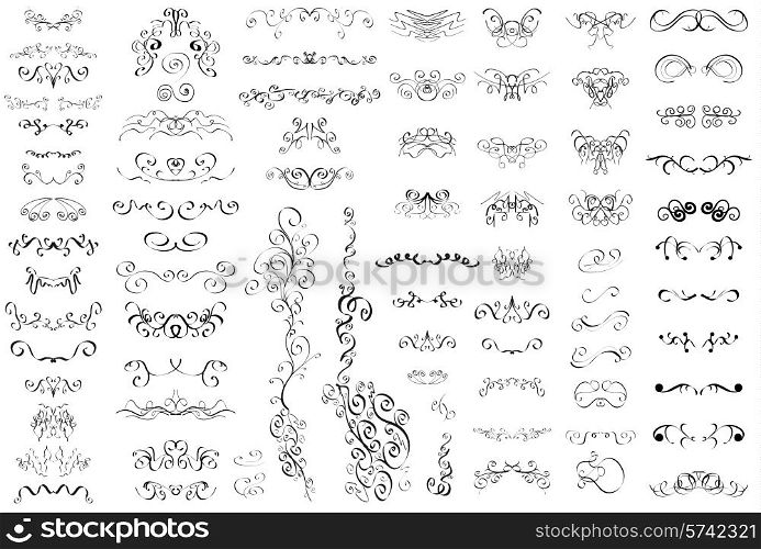 Big collection of abstract floral calligraphic elements
