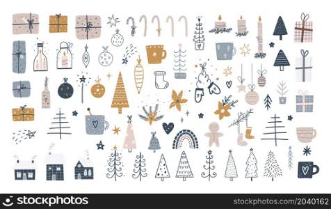 Big collection of Christmas and Happy New Year symbols. Trendy hand drawn vector illustration for posters and greeting card. Vector design templates.. Big collection of Christmas and Happy New Year symbols. Trendy hand drawn vector illustration for posters and greeting card. Vector design templates