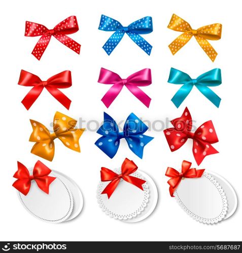 Big collection of colorful gift bows and labels. Vector illustration