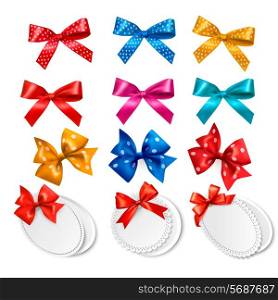 Big collection of colorful gift bows and labels. Vector illustration