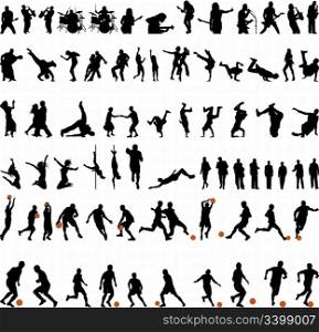 big collection of different people vector silhouette. Dance and sport.