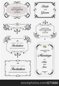 Big collection of ornate vector frames and ornaments with sample text. Perfect as invitation or announcement. All pieces are separate