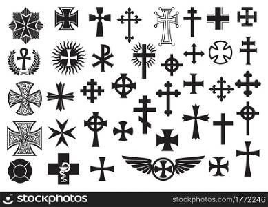 Big collection of various types of vector crosses