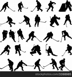 Big collection of vector ice hockey players silhouettes